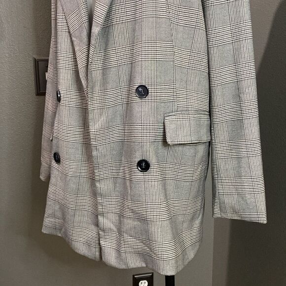 Rachel Zoe Plaid Oversized Blazer Jacket Grey Open Front - Picture 3 of 12